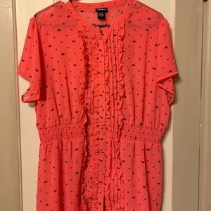Torrid Pink sheer cat and polka dot top